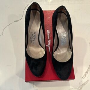 Salvatore Ferragamo Black suede heels        Size. 8 1/2B